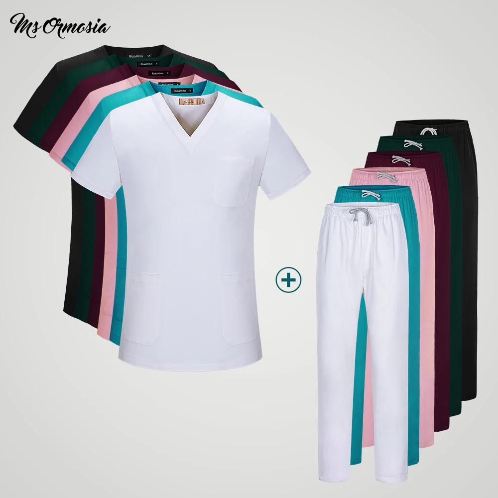 Ladies Workwear Classic V-neck Scrub Top High Quality Laboratory Workwear Beauty Salon Scrub Top and Pants can be customized