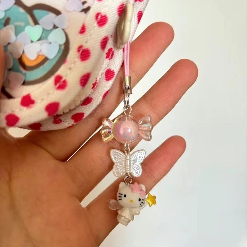 

Sanrio Hello Kitty Angel Bead Creative Pendant Girl Cartoon Phone CCD Camera Hanging Chain Cute Keychain Backpack Decoration