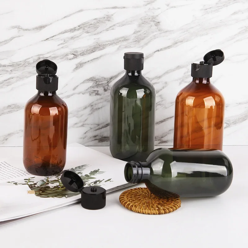 300/500ML Refillable Bottle Olive Green Shampoo Shower Gel Bottle Large Capacity Pure Dew No Spill Reusable Storage Contianer