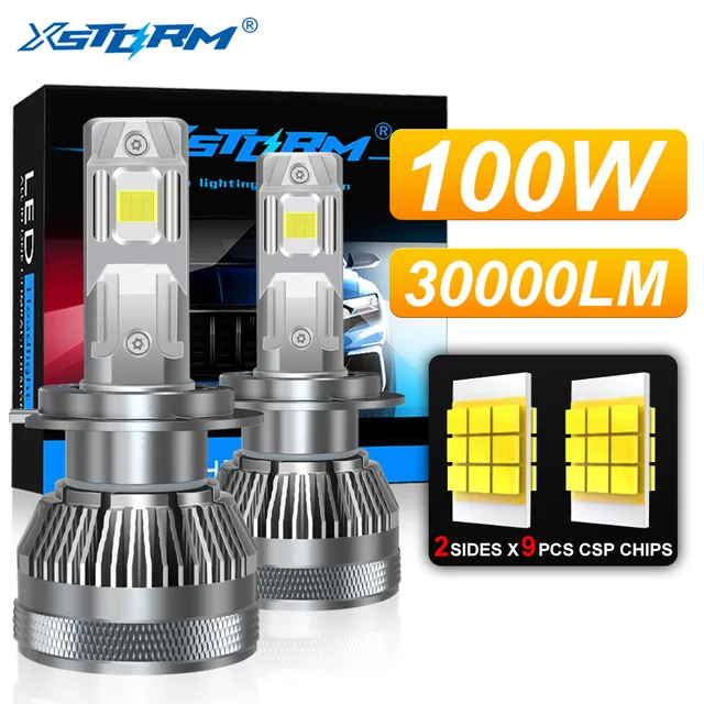 ไฟหน้ารถยนต์ XSTORM H7 LED 30000LM 100W หลอดไฟ LED H4 พร้อม Canbus H1 H11 9005 9006 ไฟเทอร์โบ 6500K 12V 24V 1
