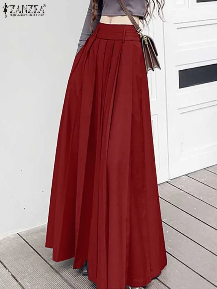 

ZANZEA Women Long Skirts High Waist Faldas Saia Jupe Vintgae Solid Pleated Vestido Casual Loose Holiday Party Skirt Robe Femme