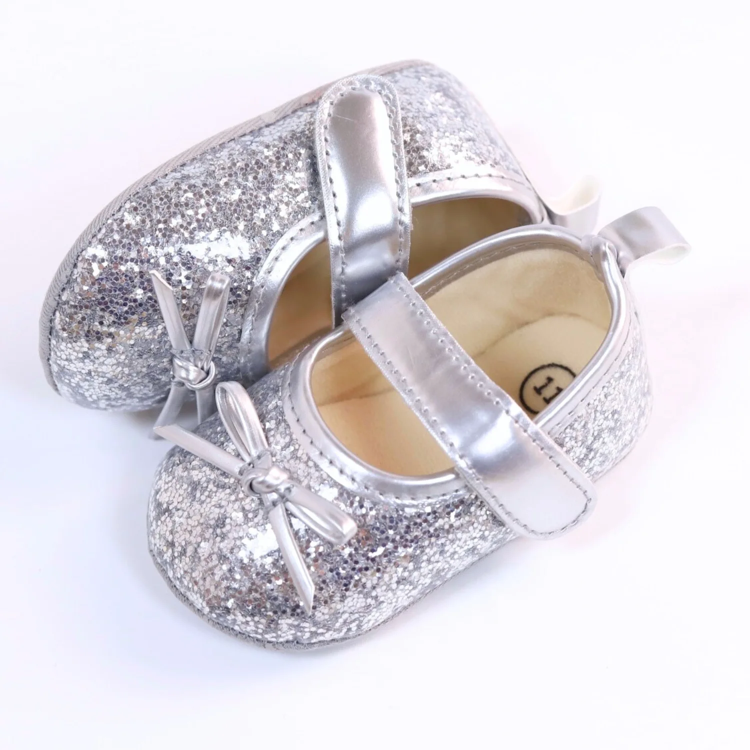 Infant Baby Girls Princess Shoes Shiny Sequined Bow Non-slip Soft Flats First Walker Shoes Toddlers Dress Shoes for 0-18M 4