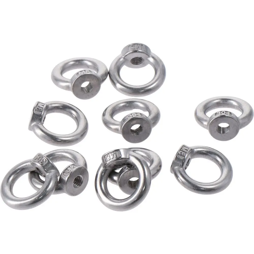 

10Pcs Threaded Nut Fastener Lifting Eye Nut Eye Bolt Screw Hooking Nut Screws Stainless Steel Eyebolt Ring Lifting Accessories