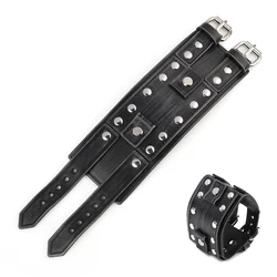 Vintage Punk Leather Cuff Strap Men's Wrist Band with Double Buckle Rivet Details - 20mm (Black)