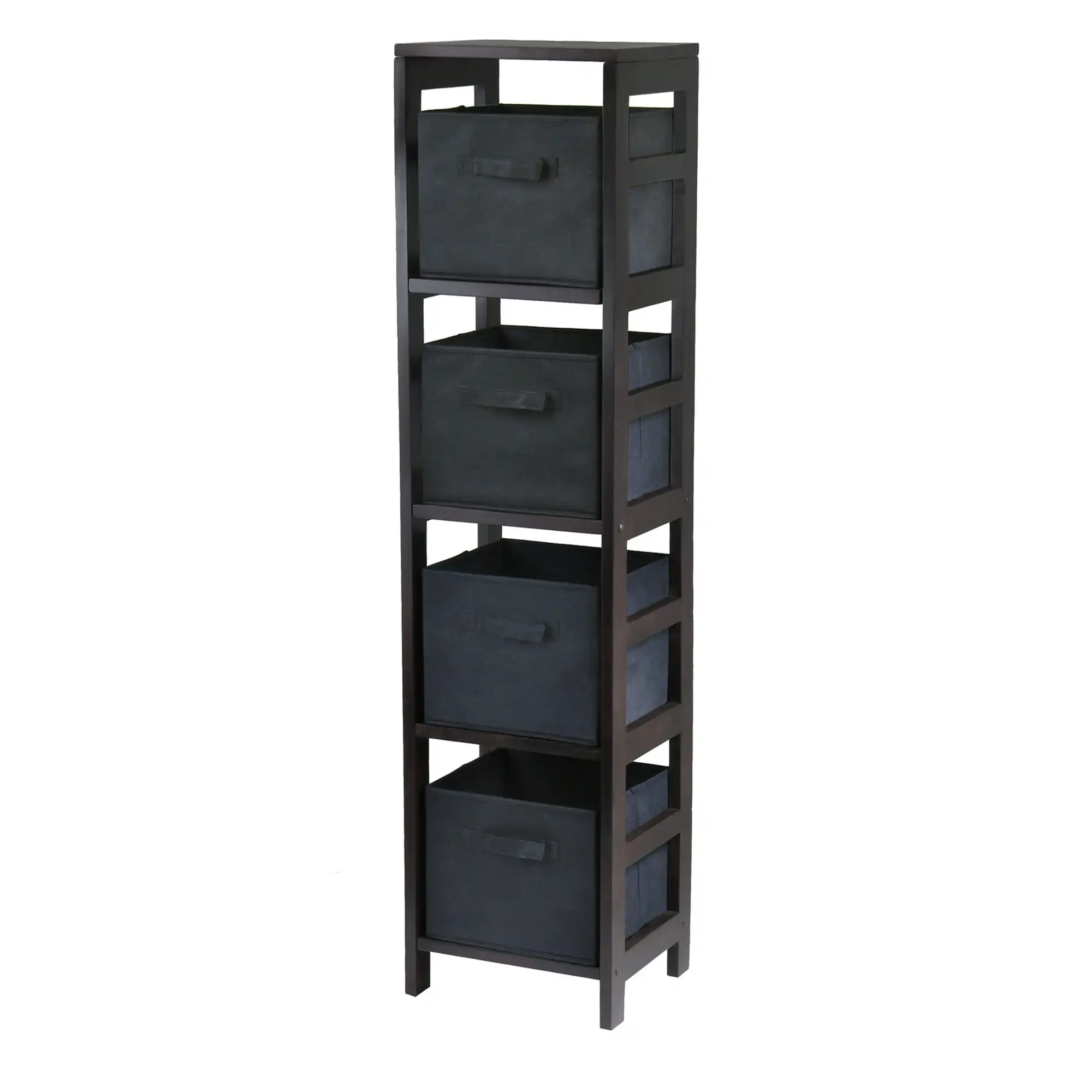 

Winsome Wood Capri 5-Pc Set, Narrow Shelf & 4 Foldable Black Fabric Baskets Espresso Finish storage cabinet living room cabinets