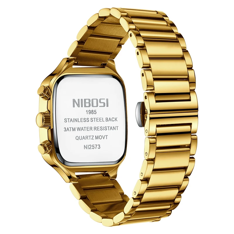 NIBOSI Brand Fashion Square Quartz Watch for Men Stainless Steel Waterproof Luxury Chronograph Watches Mens Relogio Masculino
