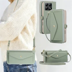 Crossbody Flip Leather Phone Case with Strap Wallet, Card Holder, Kickstand, and Mirror Cover - XiaoMi 14T Pro (Green)