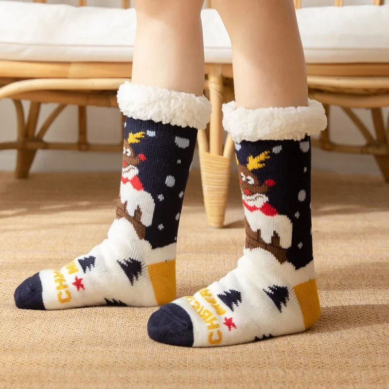 Winter Christmas Socks, Floor Socks, Snow Sock, Month Children's Plush Coral Sock, Home Sleep Sock, Carpet Socks, Leg Covers 4
