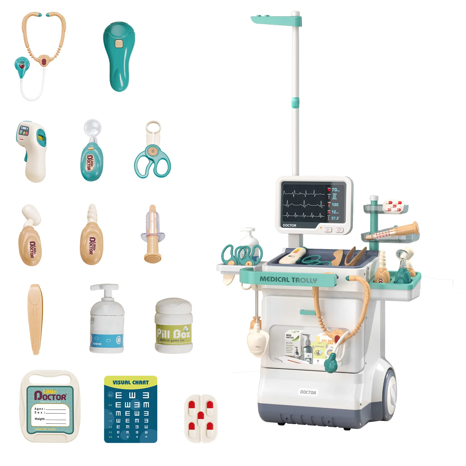 Doctor Kit for Kids Pretend Medical Station Set Mobile Cart with Sound and Light Kids Doctor Kit for Toddlers 3-8 Birthday Gifts