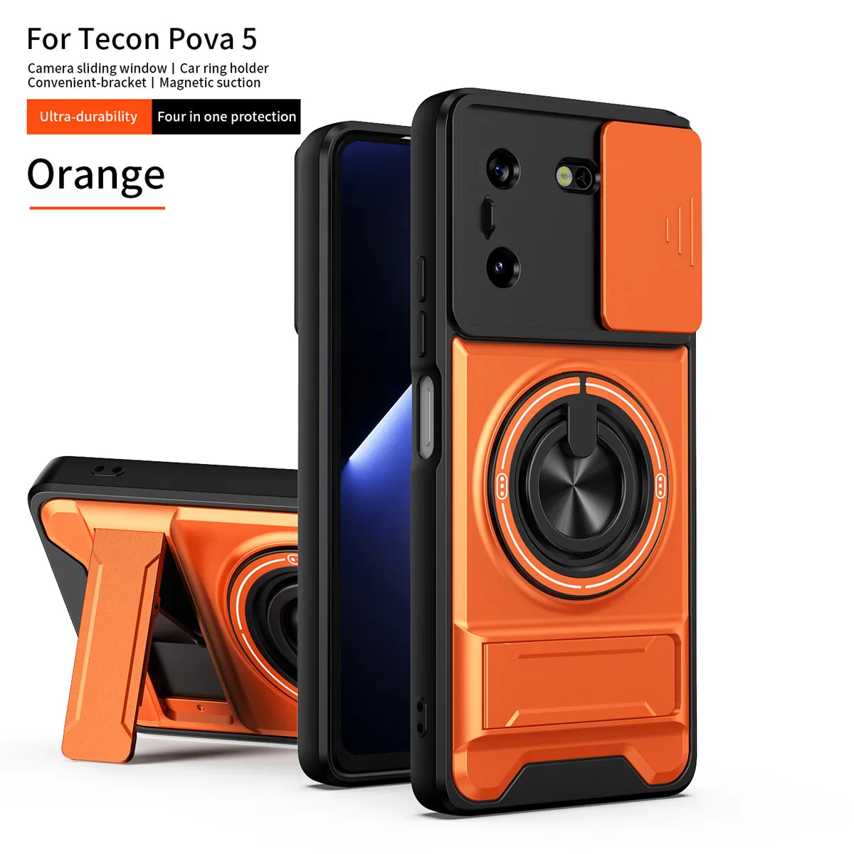 Armor  Phone Case with Slide Camera Protection and Magnetic Holder Ring Stand