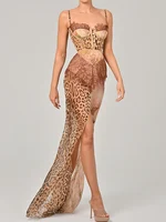 JULISSA MO Chiffon Print Leopard High Slit Baroque Women Dress Spaghetti Strap Maxi Dress Summer Skinny Elegant Party Clubwear - Image 4