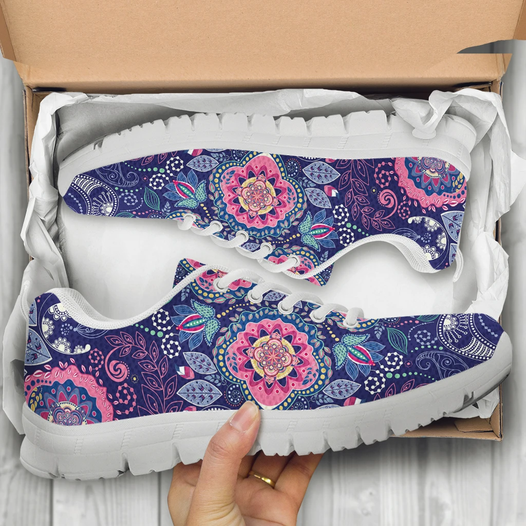 INSTANTARTS Luxury Paisley Floral Boho Print Casual Sneakers for Women Lace-Up Brand Design Light Walk Shoes Girls Flats 2022