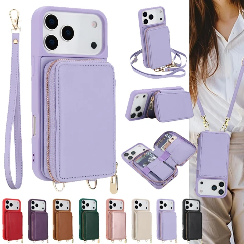 Elegant Crossbody Leather Wallet Phone Case with Zipper Card Holder