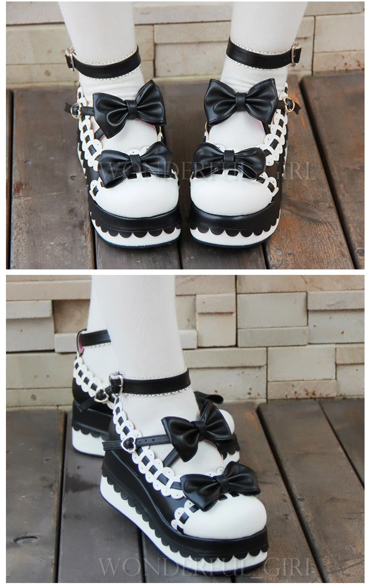 Neue japanische Lolita Plateauschuhe Prinzessin Cosplay Schuhe mit Schleife Größe 35-47 3