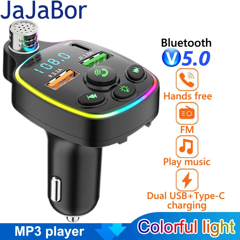Tanio JaJaBor samochodowy Bluetooth 5.0 nadajnik FM kolorowe oświetlenie otoczenia
