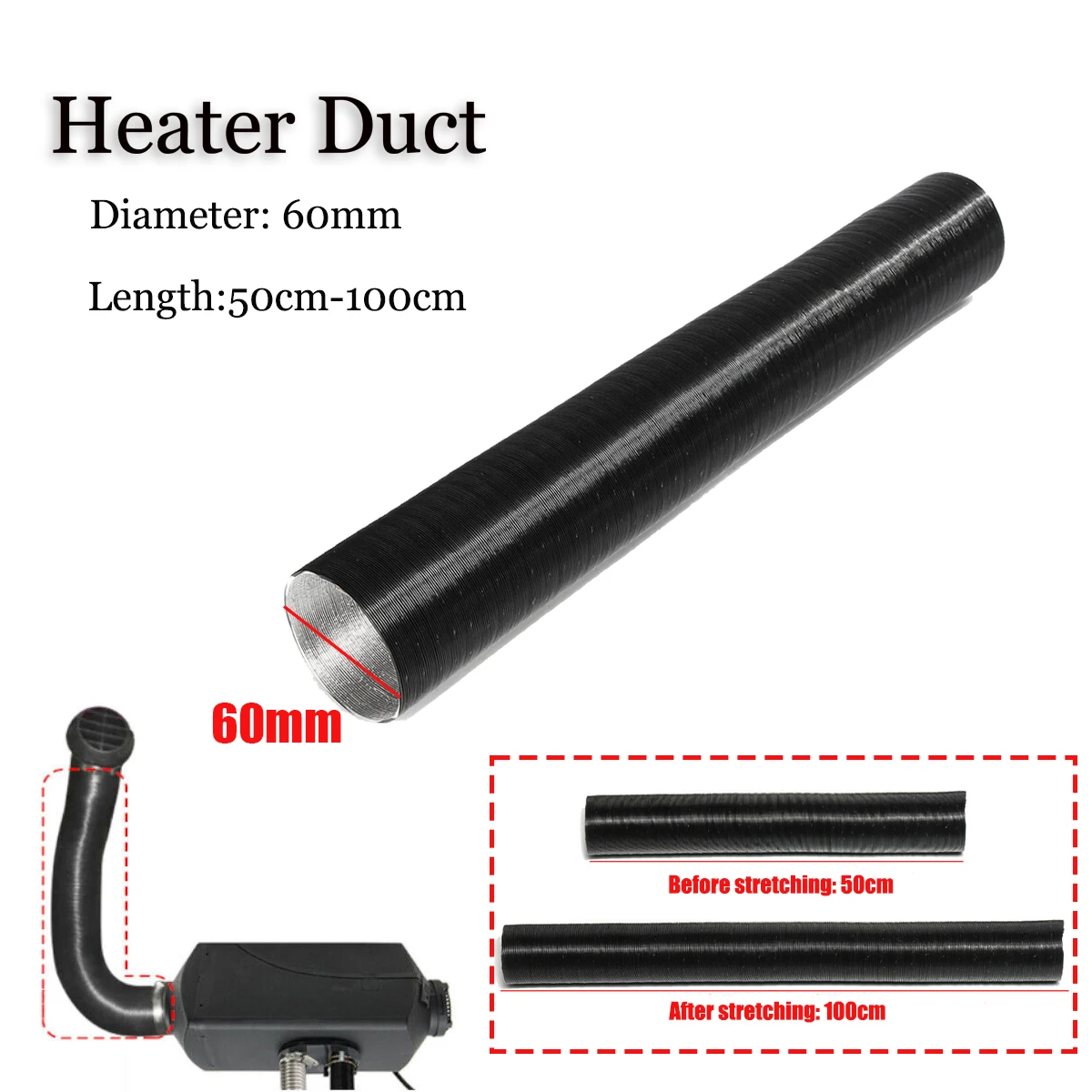 60mm 1M Heater Duct Pipe Hot Cold Air Ducting For Car Parking Air Diesel  Heater 100CM Aluminum Foil For Eberspacher Webasto - AliExpress