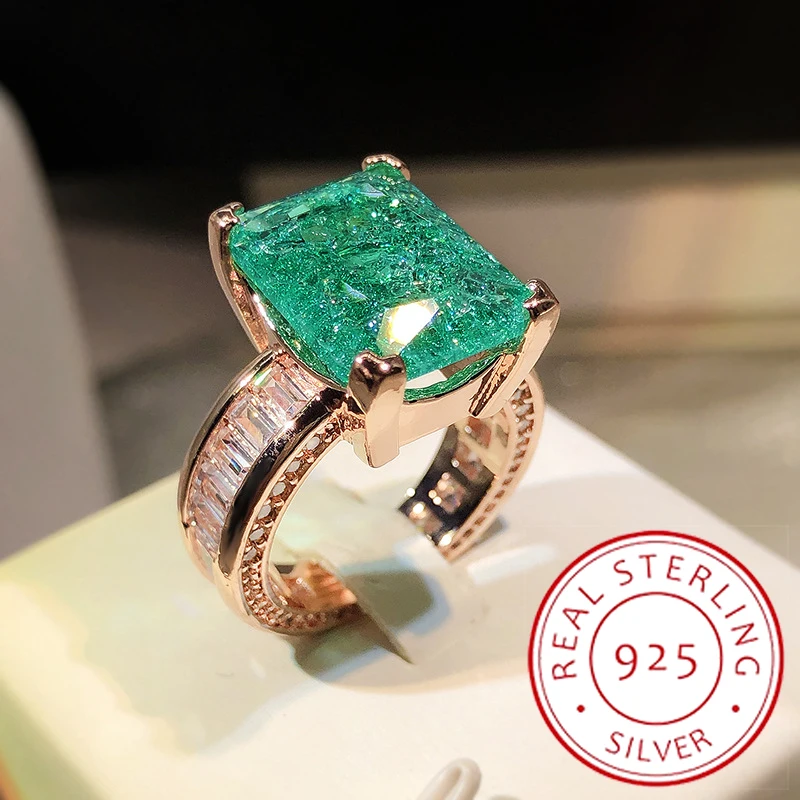  2022 NEW Fashion 18K Gold S925 Silver  Emerald Paraiba Couples Ring For Women  Full Diamond Zircon Engagement Gift Jewelry 