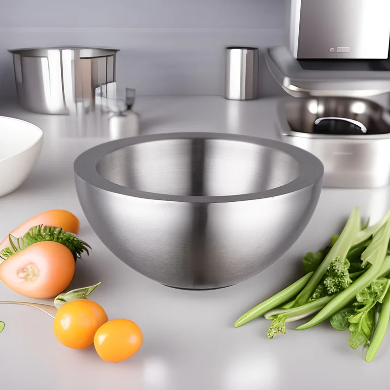 Hot stainless steel insulated salad bowl Salad bowl Double salad European fruit plate plate fruit mixing