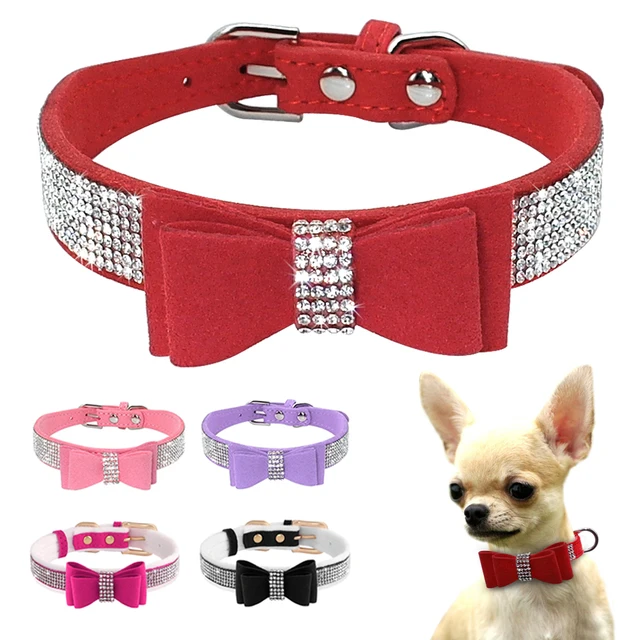 Bling Rhinestone Dog Collar Cute Bowknot Puppy Cat Collars Soft Padded Pet Necklace With Bowtie Warm For Small Dogs Chihuahua Bling Rhinestone Dog Collar Cute Bowknot Puppy Cat Collars Soft Padded Pet Necklace With Bowtie Warm For Small Dogs Chihuahua