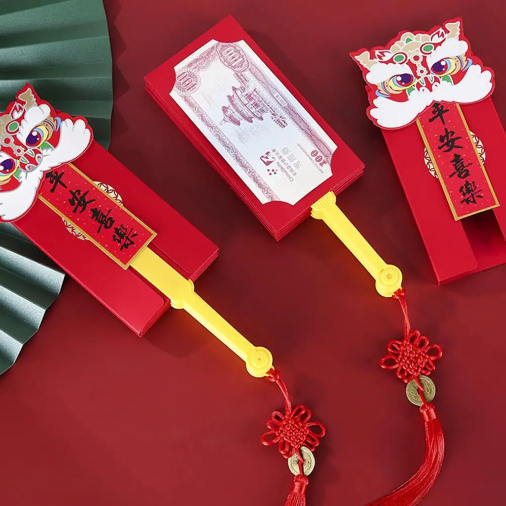 

Gift Money Holder for Family Friends Year of Dragon Envelope Cute Cartoon Pattern with Tassels Easy-to-seal Traditional Chinese