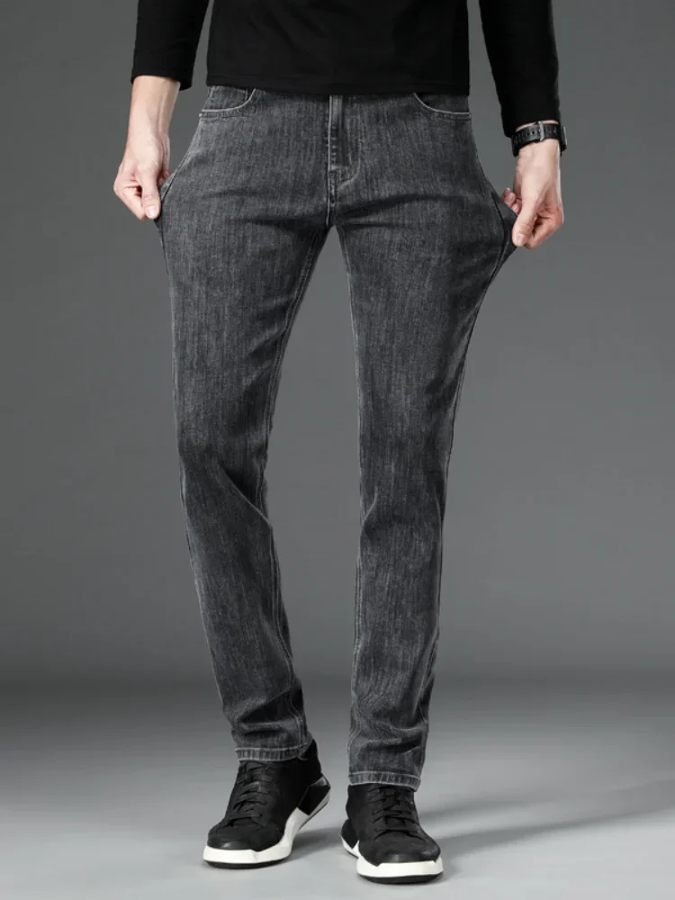 Men's Stretch Slim Jeans 2024 New Autumn Straight Leg Casual Denim Trousers Male Business Classic Fashion Blue Gray Black 4