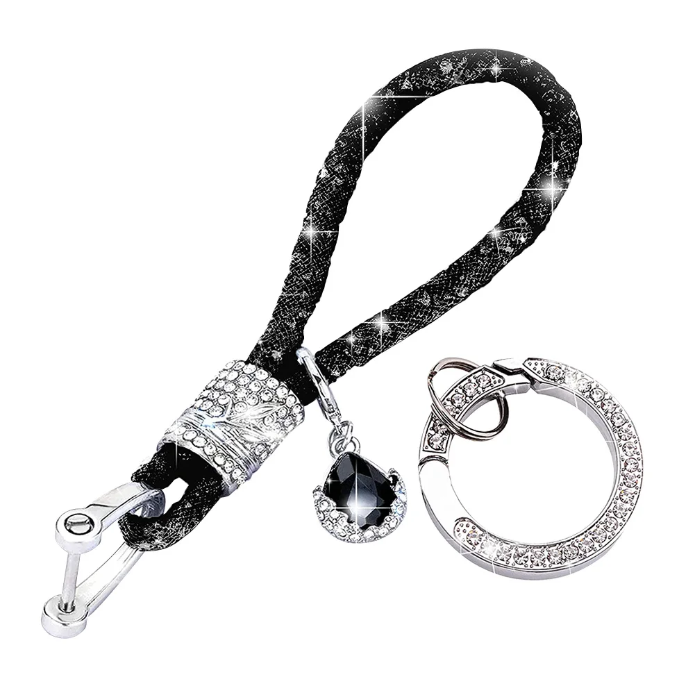 

7 Colors Car Keychain Bling Car Accessories Shiny Rhinestones Crystal With Alloy Key Chain Rope Jewelry For Women Girl Gift