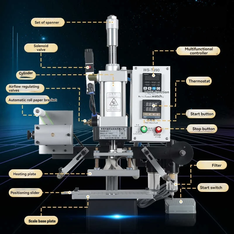 Pneumatic Cylinder Hot Stamping Machine for Heat Transfer Press Embossing Tools Printer Bronzing Tools for Leather