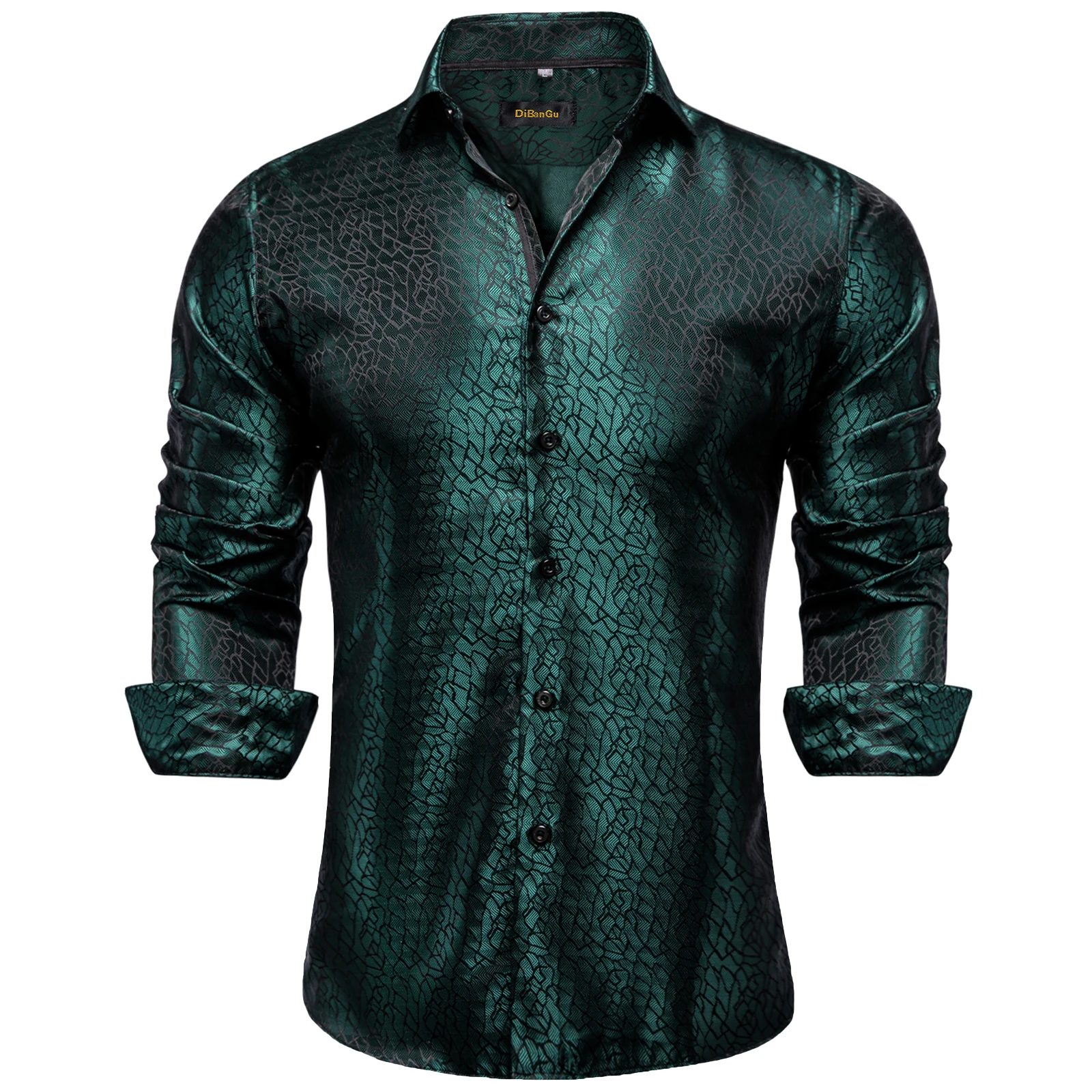 Mens dress shirt Men's dark green silk long sleeve dress shirt