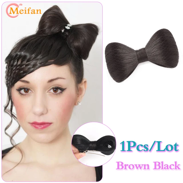 MEIFAN Synthetic Natural Fake Hair Bow Bun Fluffy Claw Chignon Straight