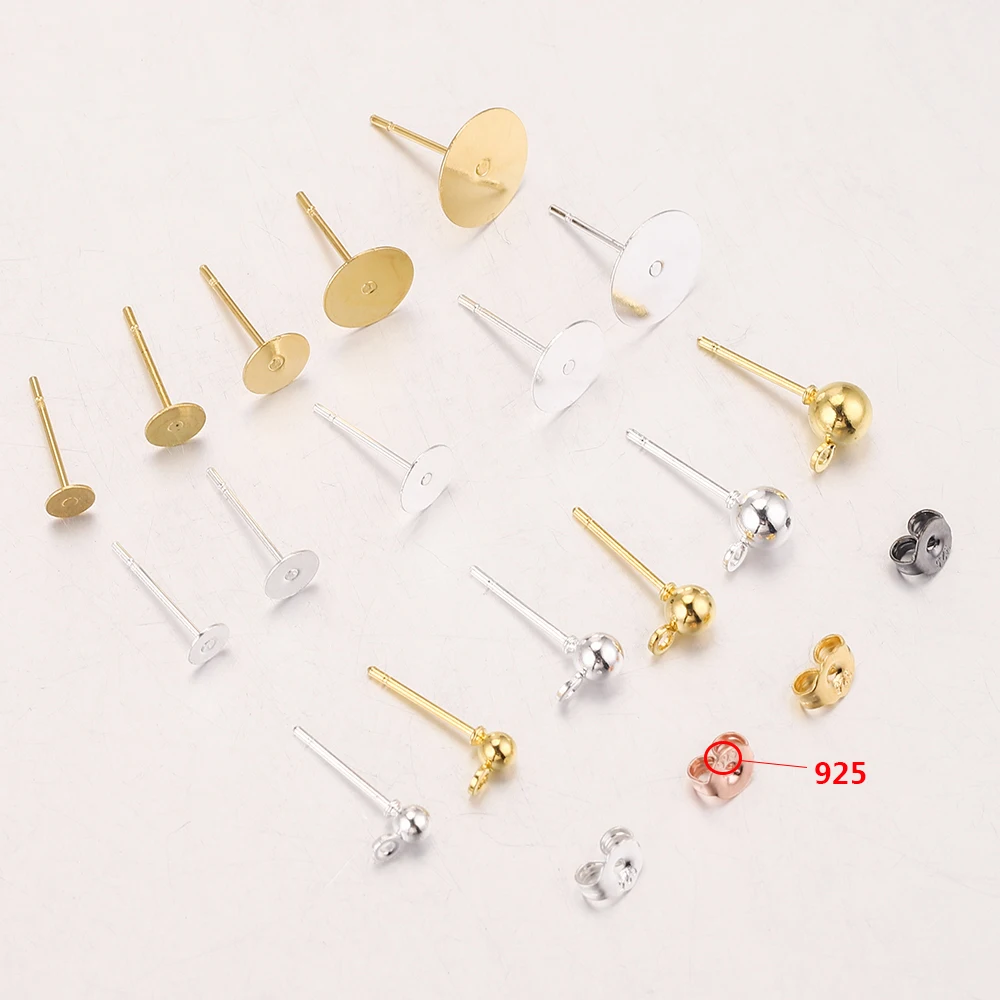 100 Stück leere Metall-Ohrstecker mit Gravur, Basisstifte mit Stecker, Kugelnadeln für Ohrrücken, Schmuckzubehör