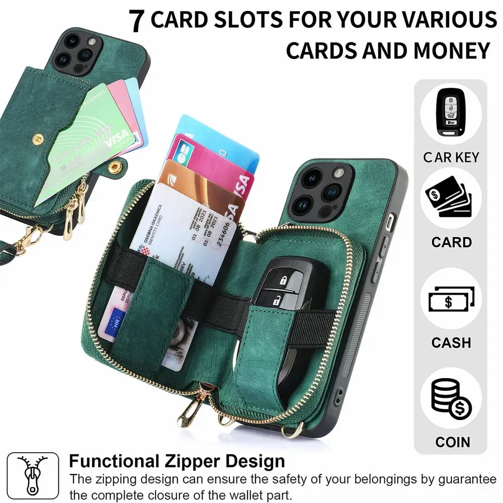 Luxurious Leather Wallet Crossbody Case with Zipper for Honor and Huawei Smartphones