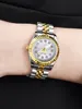 1pcs Women's Fashion Round Room Gold Steel Band Quartz Wristwatch 2