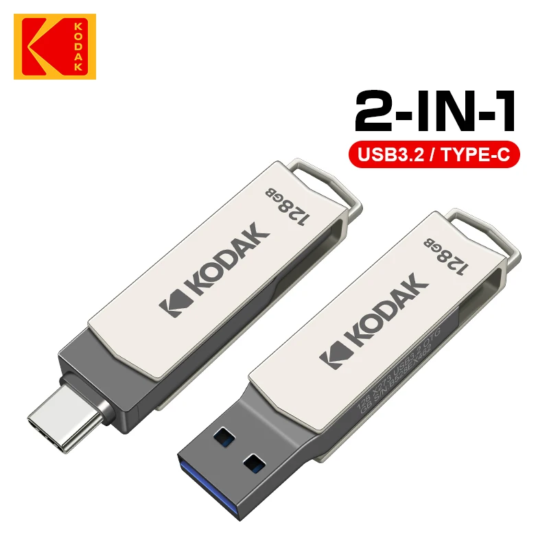 KODAK K273 USB 3.2 메모리 스틱, 금속 USB 플래시 드라이브, 128GB U 디스크 펜 드라이브, OTG 2 in 1, C타입 장치 Mac용, 64GB, 128GB