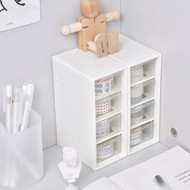 White Desktop Cosmetic Storage Box with 4 Drawer Units Container