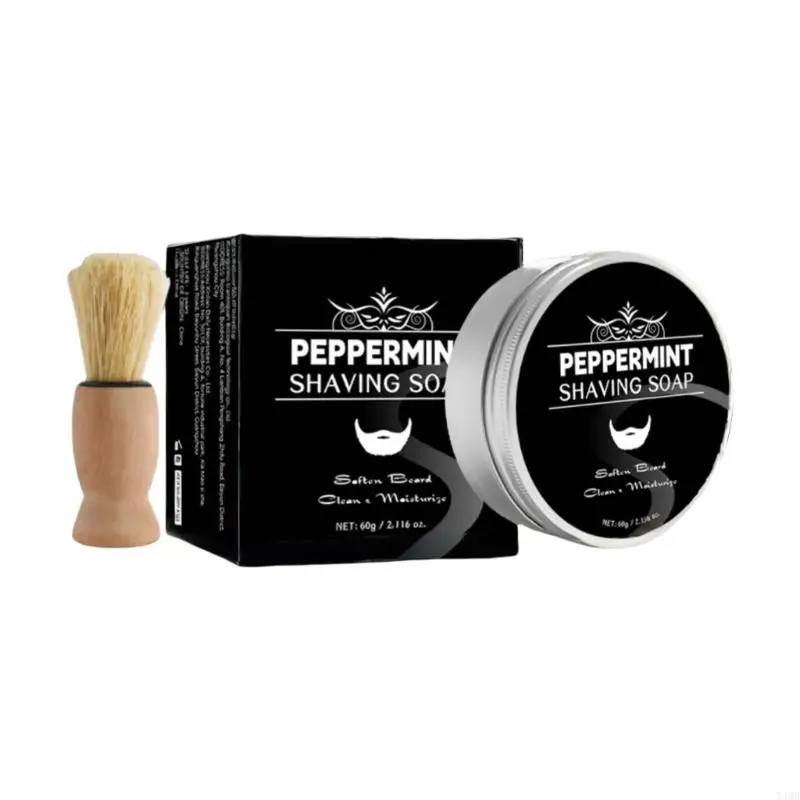60g Mint Shaving Soap with Brush Deeply Clean Beard Soap Easy to Use Handmade for Rich Shaving Foam T4MB