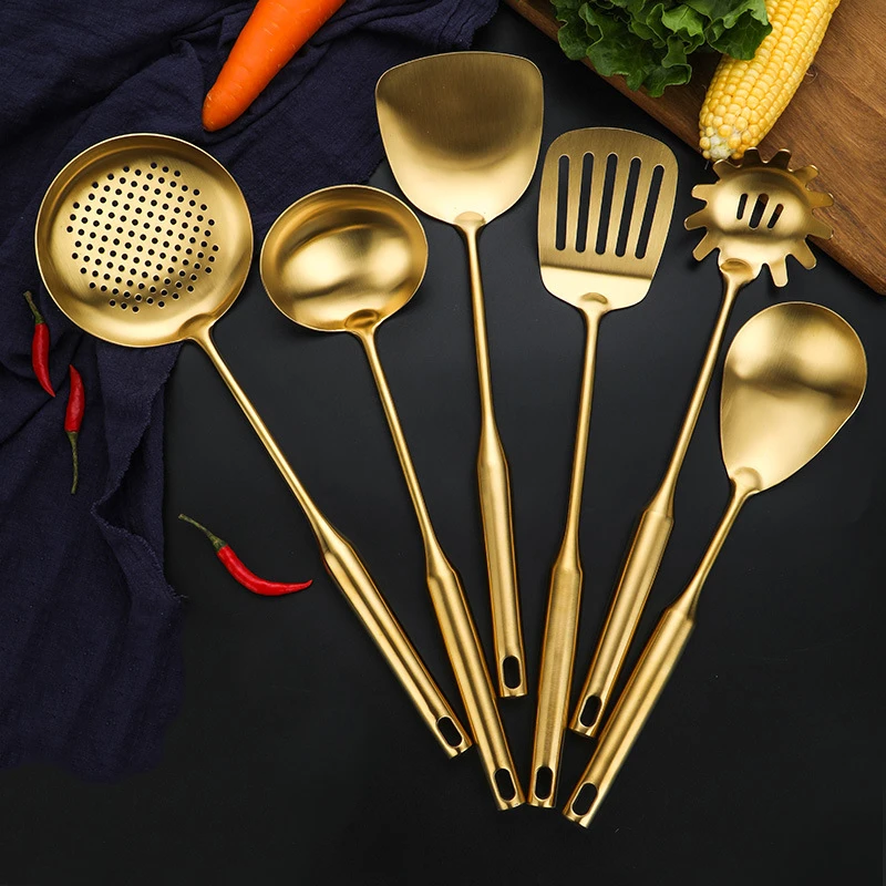 6/7 Gouden Keukengerei Set, Roestvrijstalen Kookgerei Set Turner Soep Pollepel Pasta Lepel|Kook benodigdheden Sets| - AliExpress