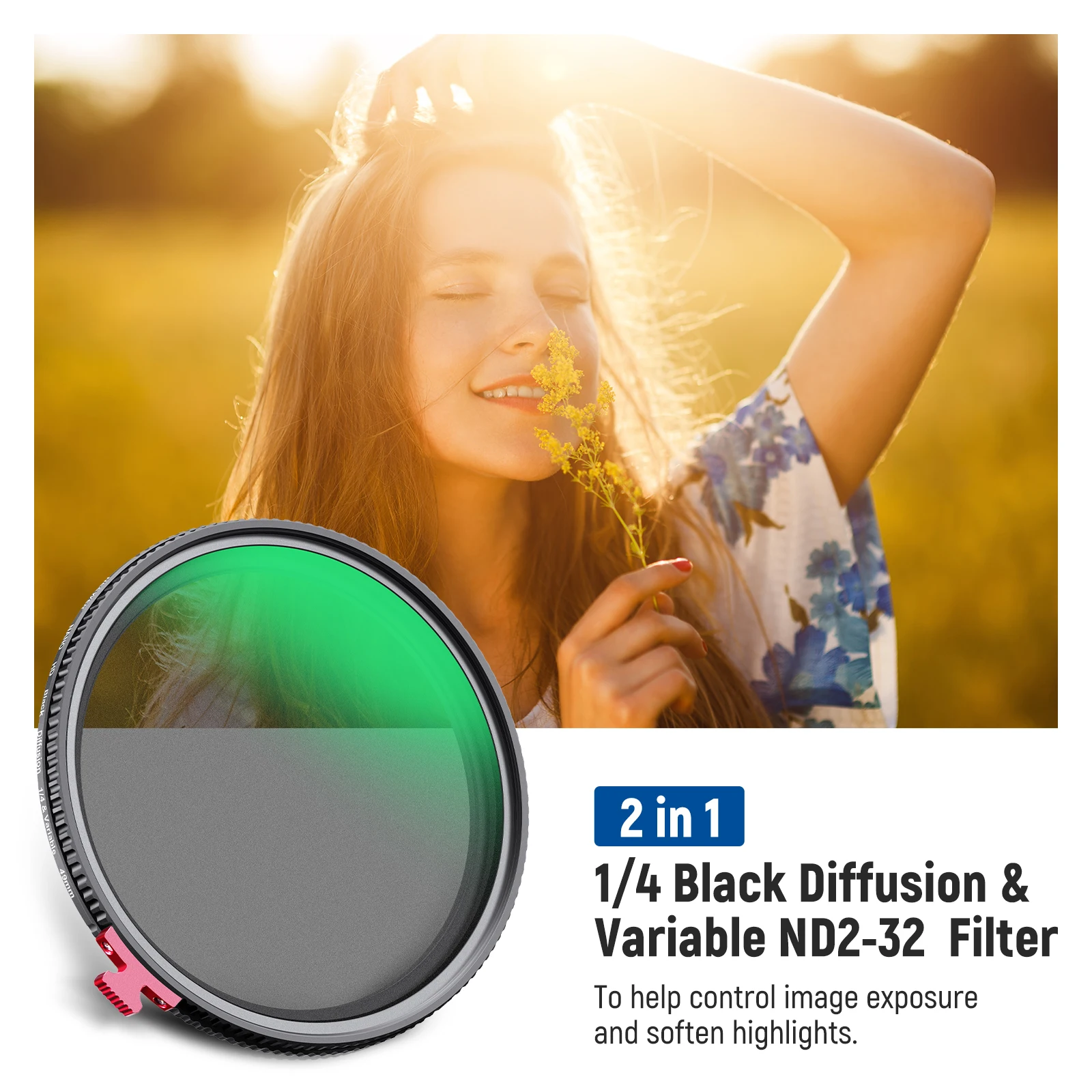 NEEWER  Black Diffusion 1/4 Effect with ND2-ND32 Variable ND Filter 2 in 1 HD Neutral Density Filter with Mist Dreamy Cinematic 3