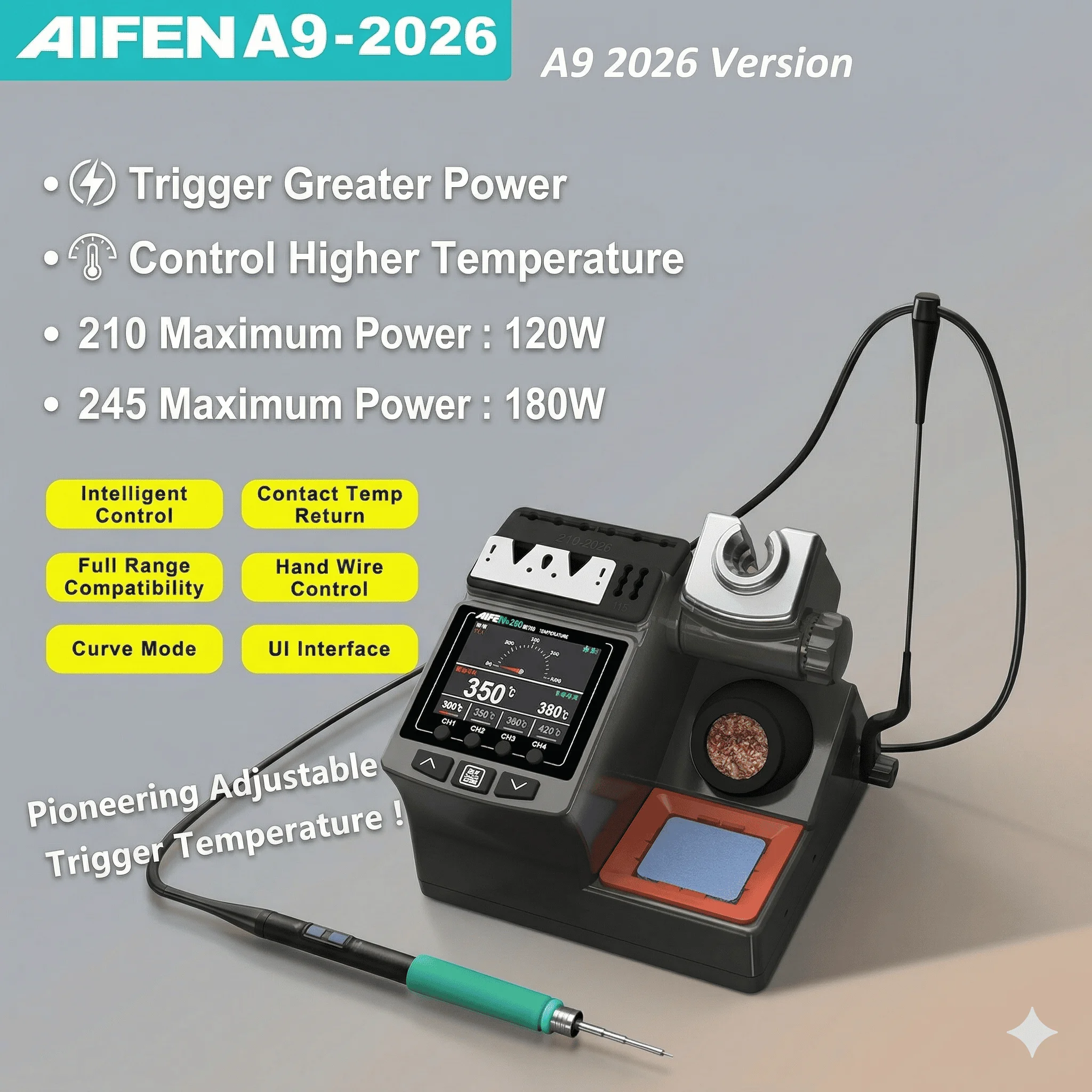 AIFEN A9-2026 납땜 스테이션, 210/245/115 인두팁 호환, 핸들 온도 조절, 용접 리워크 도구