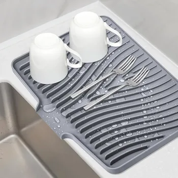 Tappetino per asciugare i piatti in silicone Tappetino di scarico resistente al calore Protezione antiscivolo per controsoffitto da cucina Lavello Armadi Padelle Utensili Stoviglie 1