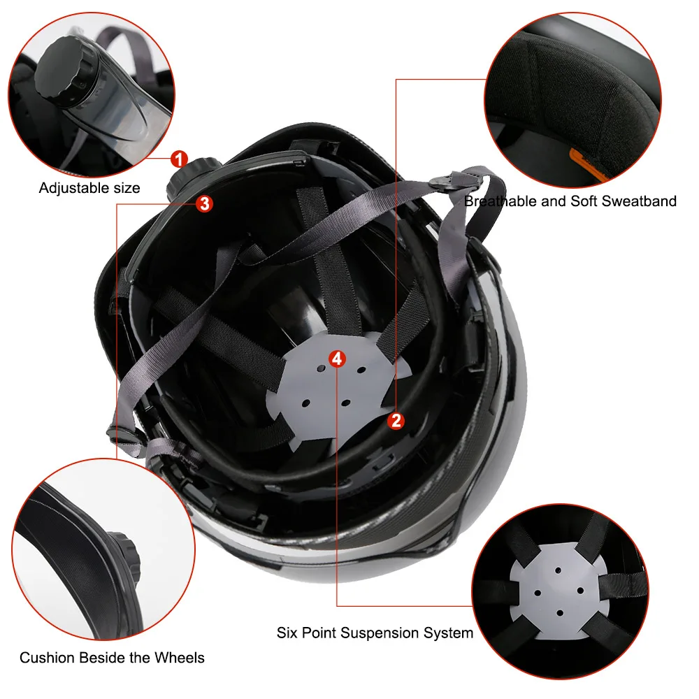 Carbon Fiber Pattern Safety Helmet With Goggle Visor Industrial Work Construction Hard Hats Visor CE EN397 ABS Caps For Engineer safety helmet