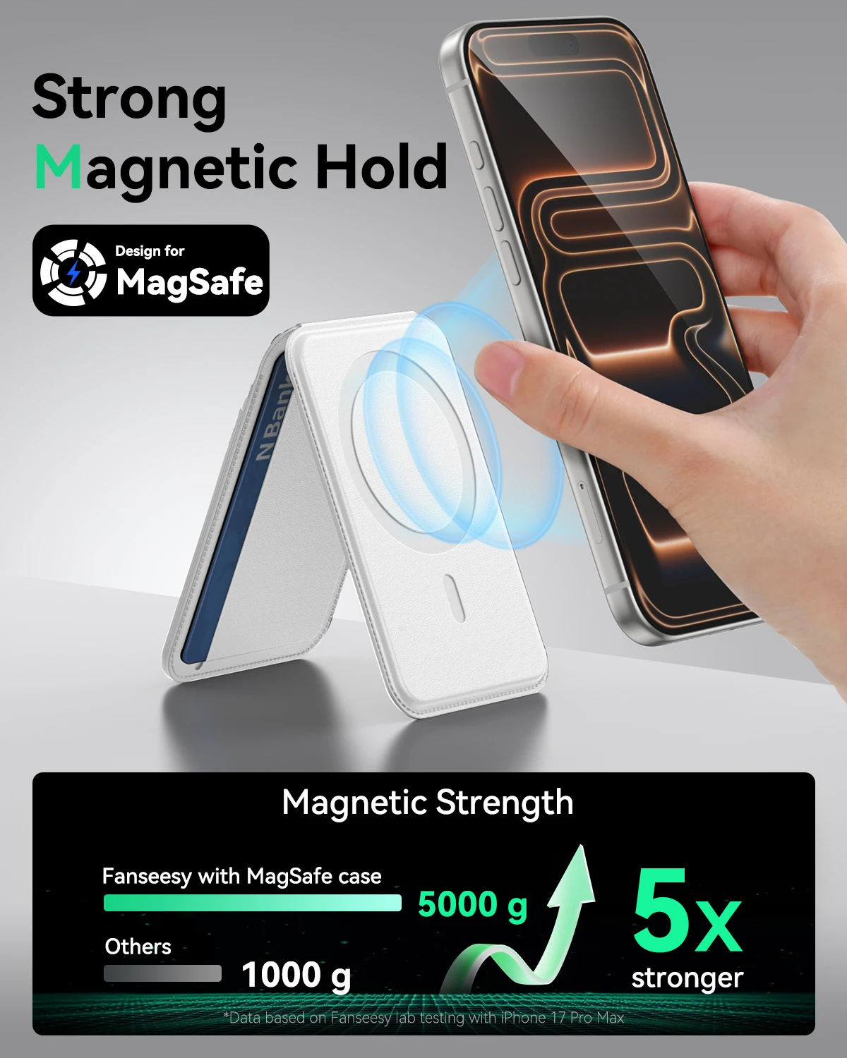 MagSafe 스탠드형 지갑, 5개 카드 수납, 아이폰 17/16/15/14/13/12 Pro Max Plus Air 시리즈용 슬림 가죽 마그네틱 지갑
