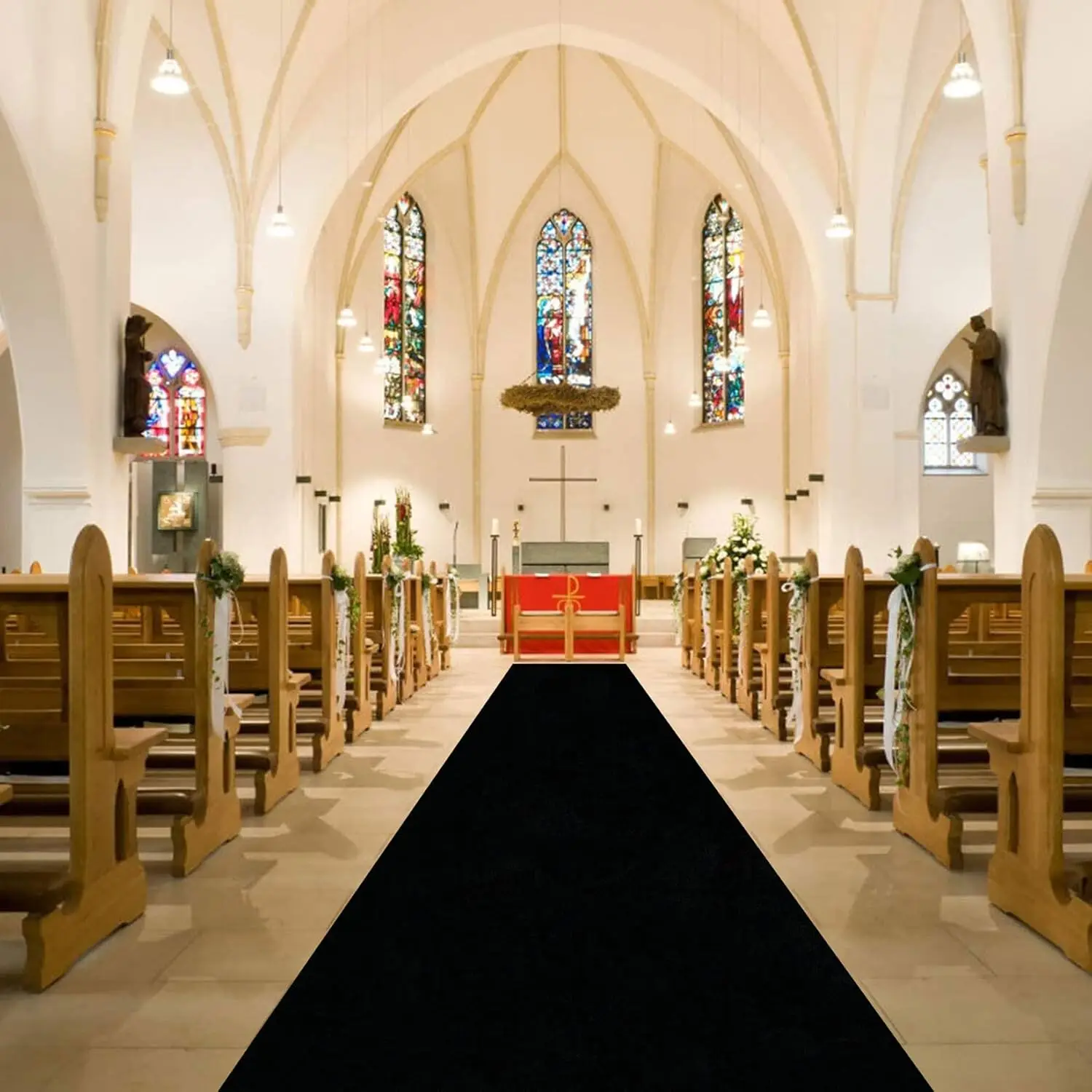 Anti Slip Black Aisle Carpet, Wedding Ceremony, Banquet Party Decoration, Indoor and Outdoor, Church Worship Black Carpet,
