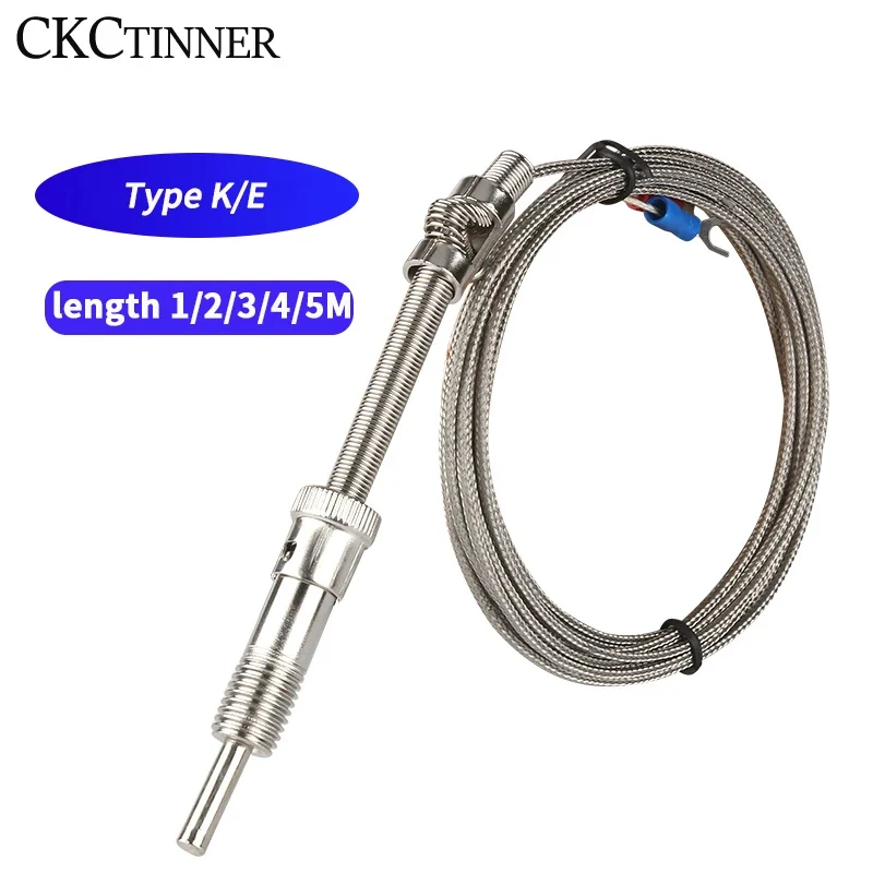 M12 Type K/E Compression Spring Shielded Wire Thermocouple Temperature Sensor For Temperature Controller Cable 1m/2m/3m/4m/5m temperature sensor