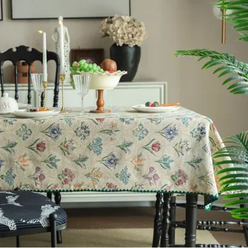Rustic Cotton Linen Rectangle Tablecloth 1