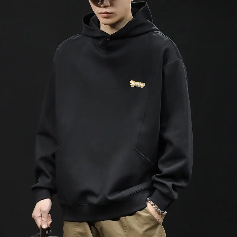 Fashion Solid Color Embroidery Hoodies Sweatshirts Men's Clothing 2023 Autumn Winter Loose Korean Pullovers Casual Sweatshirts