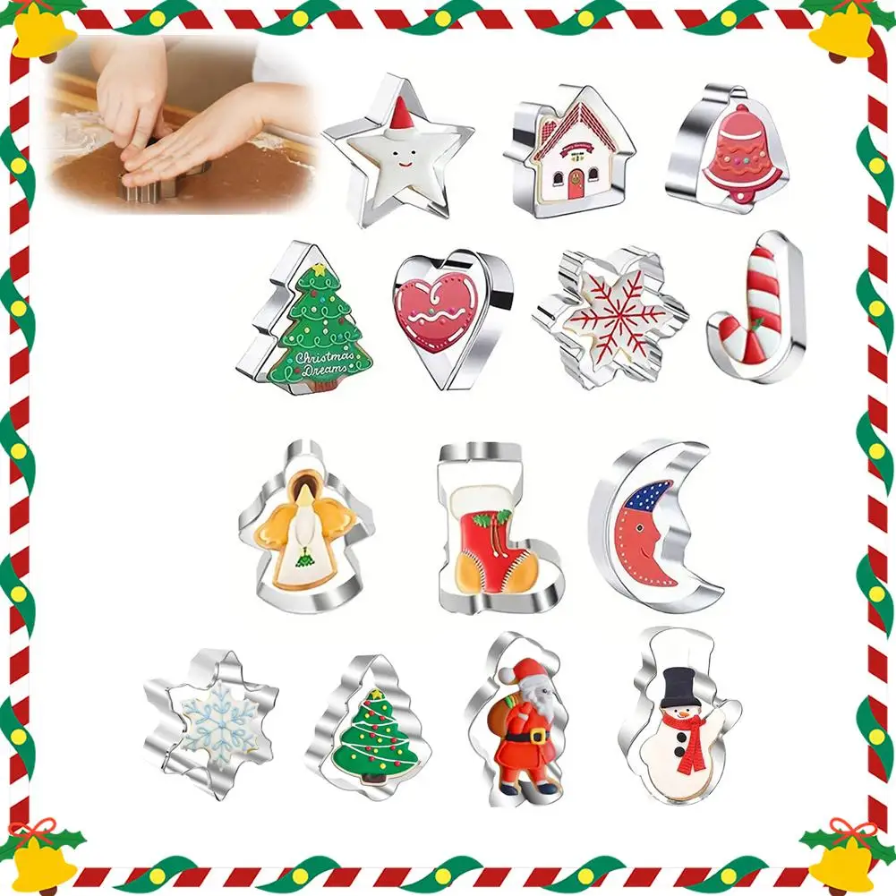 4/10Pcs Christmas Cookie Cutters New Stainless Steel Tree Star Snowflake Bell Snowman Love House for Baking DIY Christmas Decor 4