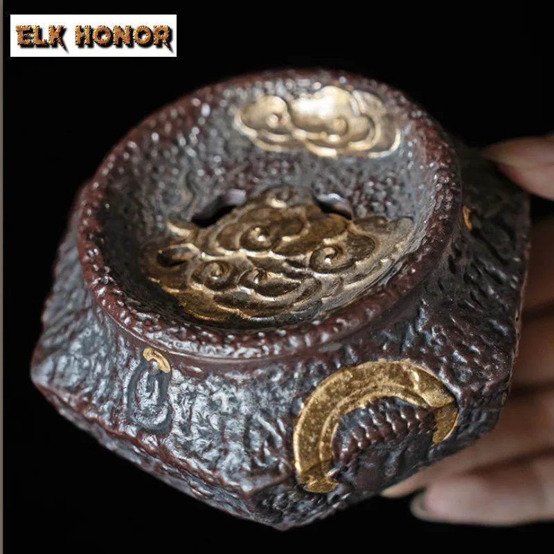 230ml Old Pottery Clay Jian Shui Zen Ceramic Gilded Tea Washing Retro Gilt Silve Cha Xi Tea Garbage Can Teaware Equipment Craft