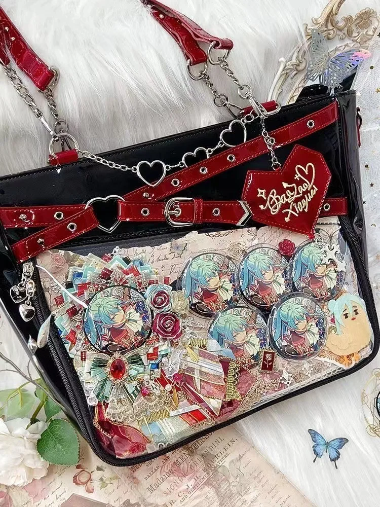 Borsa a tracolla ita trasparente da donna con catena a cuore_voghion.com