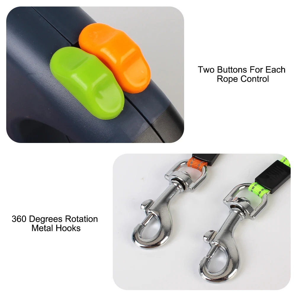 Auto Retractable Double Dog Leash 3m with LED Flashlight