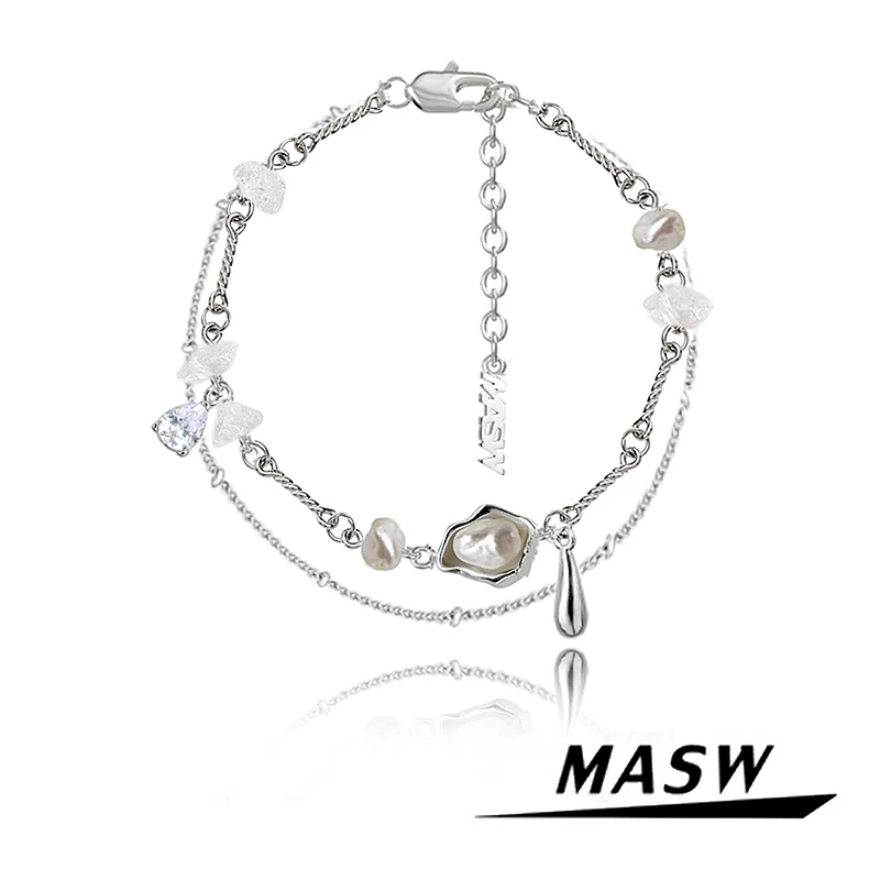 Fashion bracelet Fashion jewelry Pearl bracelet MASW Original Design Gometric Pearl Glass Charm Bracelet Trend New Luxury Jewelry For Women Female Party Wedding Gift